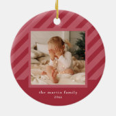 Stilvolle Rosa Streifen Einfaches Foto Weihnachten Keramik Ornament (Hinten)
