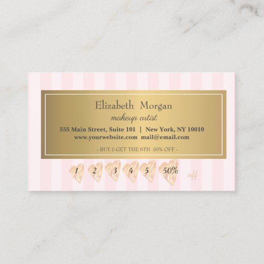 Stilvolle Rosa Streifen, Rahmen, Gold Herz Loyalit Treuekarte (Rückseite)