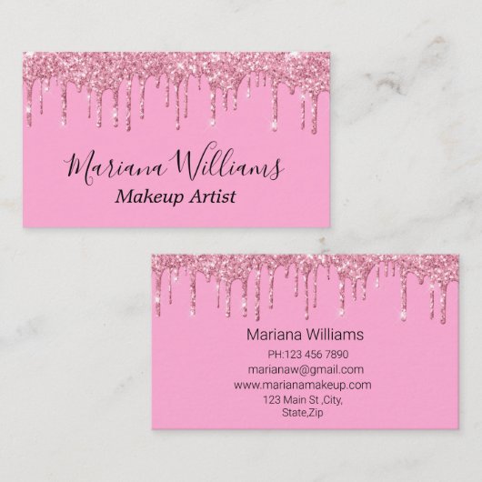 stilvolle rosa Tropfende Glitzer Glitzern Luxus Visitenkarte (Vorne/Hinten)