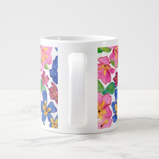 Stilvolle Rosa und Blau Primroses Jumbo Tasse (Rückseite)