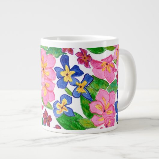 Stilvolle Rosa und Blau Primroses Jumbo Tasse (Vorderseite Rechts)