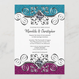 Stilvolle Rosa und Blauer Glitzer Silver Bling Wed Einladung