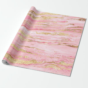 Stilvolle rosa und goldene Abstrakt marbleisierte  Geschenkpapier