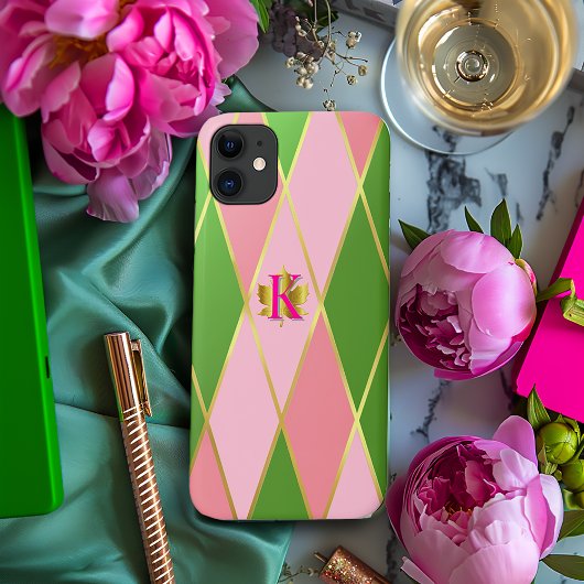 Stilvolle Rosa und grüne Raute Case-Mate iPhone Hülle