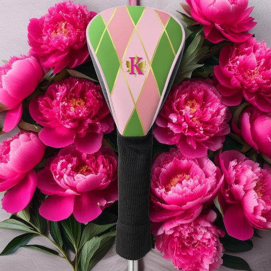 Stilvolle Rosa und grüne Raute Golf Headcover
