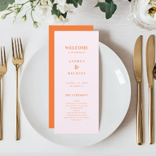 Stilvolle Rosa und orange Typografie Hochzeit Programm