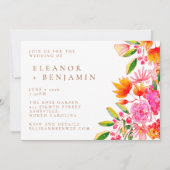 Stilvolle Rosa- und Orangefarbene Blumenhochzeit Einladung (Vorderseite)