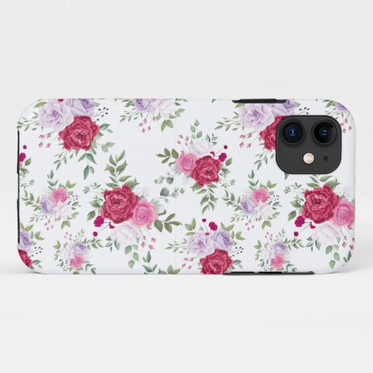 Stilvolle rosa und rote Blumenmuster Case-Mate iPhone Hülle (Rückseite (Horizontal))