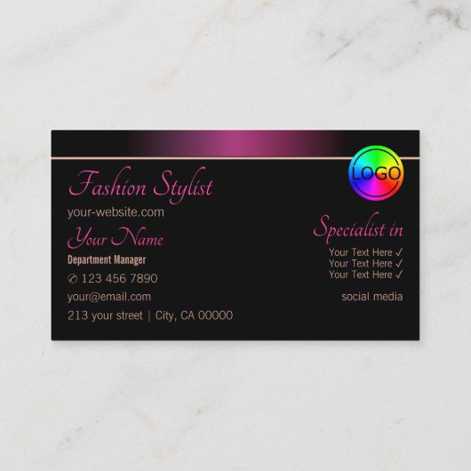 Stilvolle Rosa und Schwarz Chic mit Beruflichem Lo Visitenkarte (Rückseite)
