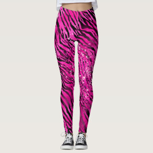 Stilvolle Rosa und Schwarzer Glitzer Tiger Streife Leggings