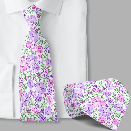 Stilvolle rosa und violette Blumenmuster Krawatte