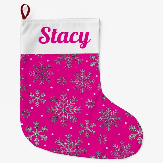 Stilvolle Rosa Weihnachten mit eleganten Schneeflo Großer Weihnachtsstrumpf (Vorderseite)
