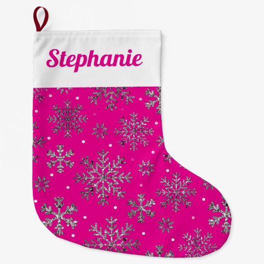 Stilvolle Rosa Weihnachten mit eleganten Schneeflo Großer Weihnachtsstrumpf (Vorderseite)
