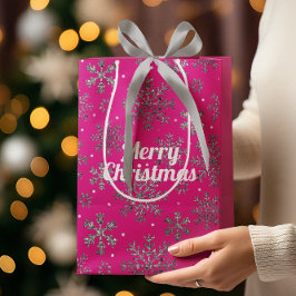 Stilvolle Rosa Weihnachten mit eleganten Schneeflo Mittlere Geschenktüte