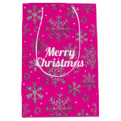 Stilvolle Rosa Weihnachten mit eleganten Schneeflo Mittlere Geschenktüte (Vorderseite)