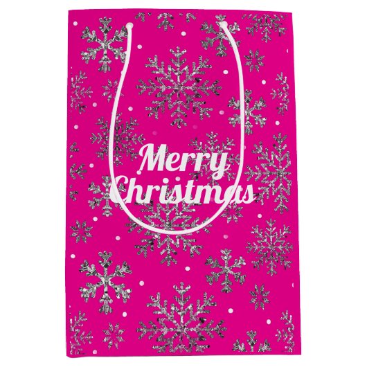 Stilvolle Rosa Weihnachten mit eleganten Schneeflo Mittlere Geschenktüte (Vorderseite)
