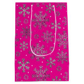 Stilvolle Rosa Weihnachten mit eleganten Schneeflo Mittlere Geschenktüte (Rückseite)