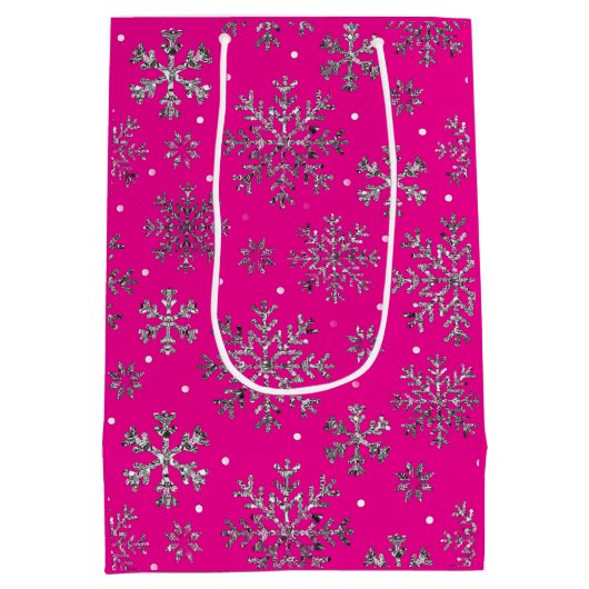 Stilvolle Rosa Weihnachten mit eleganten Schneeflo Mittlere Geschenktüte (Rückseite)