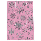 Stilvolle Rosa Weihnachten mit eleganten Schneeflo Mittlere Geschenktüte (Rückseite)