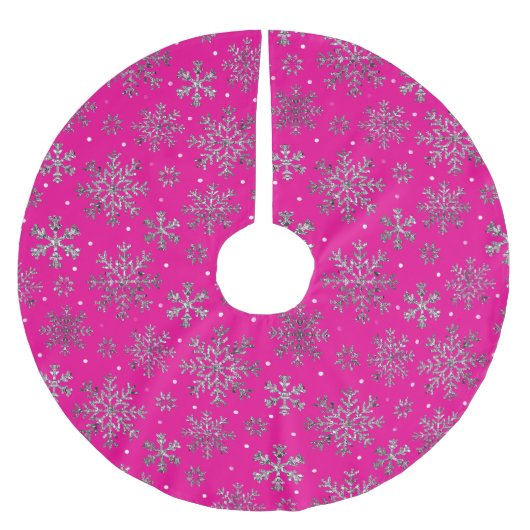 Stilvolle Rosa Weihnachten mit eleganten Schneeflo Polyester Weihnachtsbaumdecke (Vorderseite)