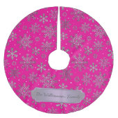 Stilvolle Rosa Weihnachten mit eleganten Schneeflo Polyester Weihnachtsbaumdecke (Vorderseite)