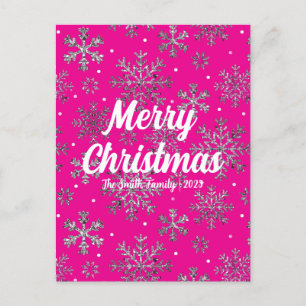 Stilvolle Rosa Weihnachtskarte mit eleganten Schne Feiertagspostkarte