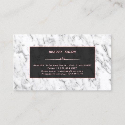 Stilvolle Rose aus weißem Marmor Gold Makeup Artis Visitenkarte (Rückseite)