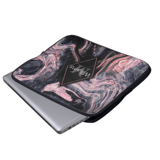 Stilvolle Rose Gold abstraktes Marmordesign Laptopschutzhülle (Vorne Knopf)