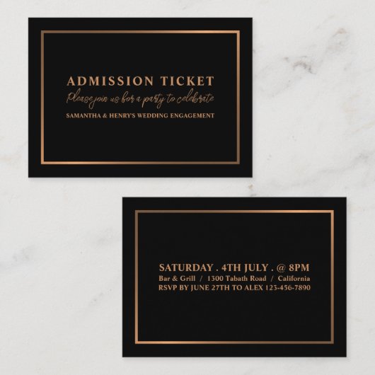 Stilvolle Rose Gold & Black, Eintrittskarte Visitenkarte (Vorne/Hinten)