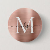Stilvolle Rose Gold Brushed Metal Monogram Script Button (Vorderseite)