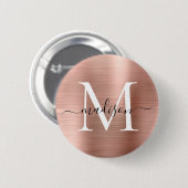 Stilvolle Rose Gold Brushed Metal Monogram Script Button (Vorne & Hinten)