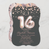 Stilvolle Rose Gold Dot, Balloons Sweet 16 Einladung (Vorne/Hinten)