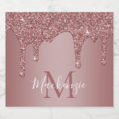 Stilvolle Rose Gold Dripping Glitzer Monogram Schaumweinetikett (Einzelnes Label)