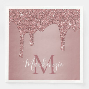 Stilvolle Rose Gold Dripping Glitzer Monogram Serviette