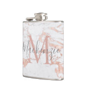 Stilvolle Rose Gold Foil Marmor Monogram Flachmann (Links)