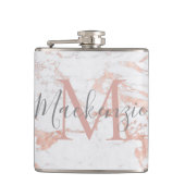 Stilvolle Rose Gold Foil Marmor Monogram Flachmann (Vorderseite)