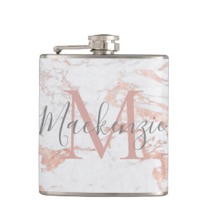 Stilvolle Rose Gold Foil Marmor Monogram Flachmann