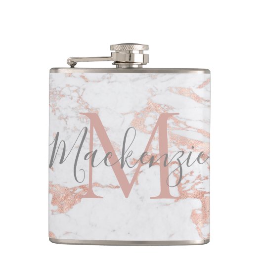 Stilvolle Rose Gold Foil Marmor Monogram Flachmann (Vorderseite)