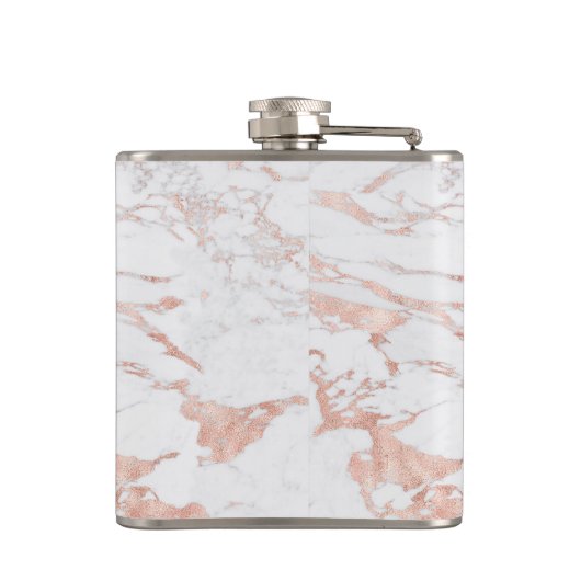 Stilvolle Rose Gold Foil Marmor Monogram Flachmann (Rückseite)