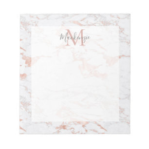 Stilvolle Rose Gold Foil Marmor Monogram Notizblock