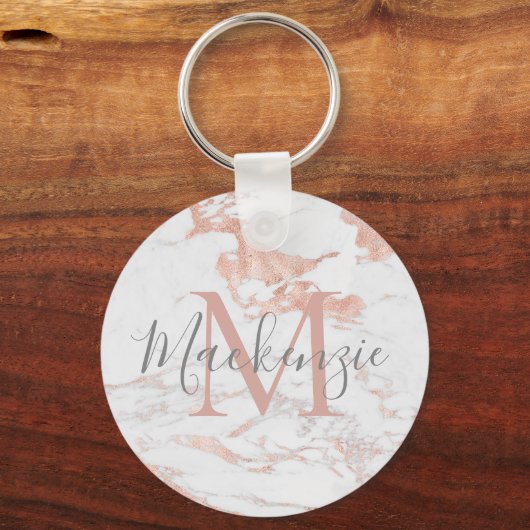 Stilvolle Rose Gold Foil Marmor Monogram Schlüsselanhänger (Rückseite)