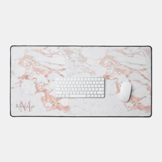 Stilvolle Rose Gold Foil Marmor Monogram Schreibtischunterlage (Tastatur & Maus)