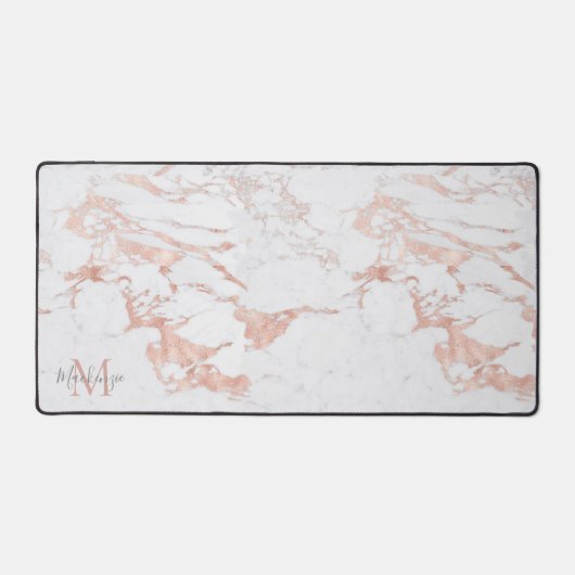 Stilvolle Rose Gold Foil Marmor Monogram Schreibtischunterlage (Vorderseite)