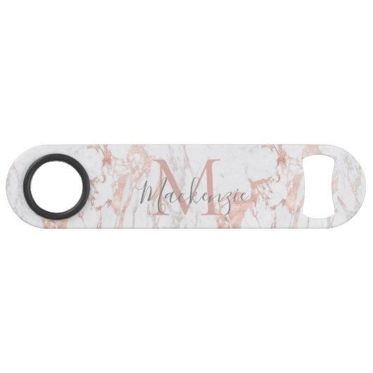 Stilvolle Rose Gold Foil Marmor Monogram Speed Flaschenöffner (Vorderseite (Horizontal))