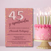 Stilvolle Rose Gold Glitzer 45. Geburtstag Spanisc Einladung