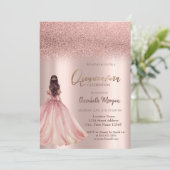 Stilvolle Rose Gold Glitzer Chic Dress Quinceañera Einladung (Stehend Vorderseite)