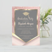 Stilvolle Rose Gold Glitzer Diamonds Abschluss Einladung (Stehend Vorderseite)