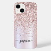Stilvolle Rose Gold Glitzer Monogram Name Script Case-Mate iPhone Hülle (Rückseite)