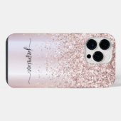Stilvolle Rose Gold Glitzer Monogram Name Script iPhone Hülle (Rückseite (Horizontal))
