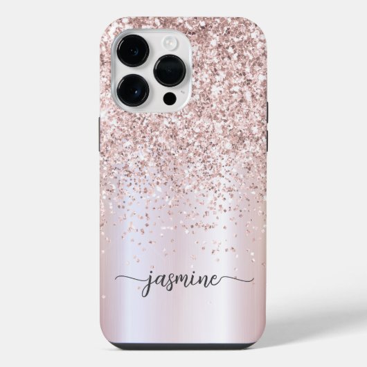 Stilvolle Rose Gold Glitzer Monogram Name Script iPhone Hülle (Rückseite)